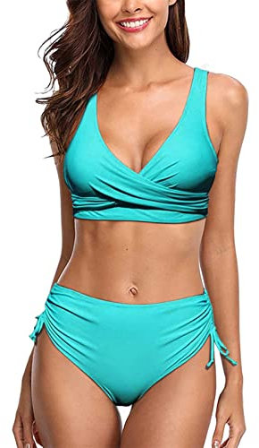 UMIPUBO Femmes Maillot de Bain 2 Pièces Taille Haute, Sexy Push Up Bikini Set Croiser Le Dos Maillot de Bain de Couleur Unie (Bleu,XL)