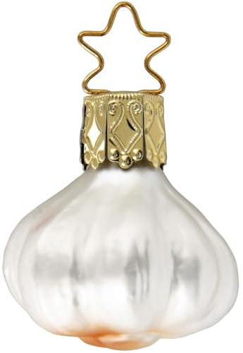 Inge-glas - Christbaumschmuck, Weihnachtsbaumschmuck - Mini Knoblauch - Glas - Farbe: weiß - Höhe 3,5 cm