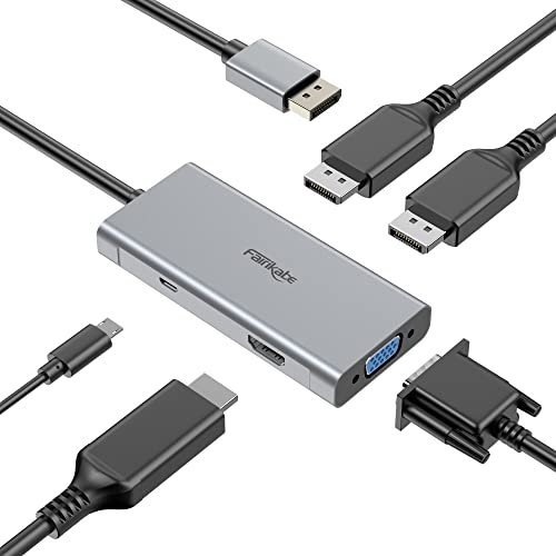 DisplayPort vers HDMI 4K@60Hz, répartiteur Displayport vers Double Port d'affichage, Adaptateur HDMI VGA 4 en 1, hub MST DP vers HDMI pour appareils DP 1.2