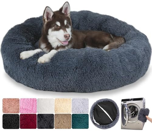 Hundebett Flauschig & Katzenkissen - Waschbares & Abnehmbares Haustierbett, Hundematte mit Reißverschluss, Rutschfester Unterseite, für große, mittelgroße & kleine Hunde (L:80 cm, Dunkelgrau)