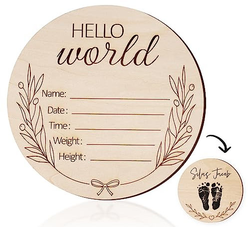 Hölzernes Baby-Ankündigungsschild, 15 cm, Hello World Neugeborenen-Schild, Geburtsankündigungsschild, Baby-Name, Ankündigungsschild für Hopspital, Foto-Requisite, Baby-Kinderzimmer-Geschenk