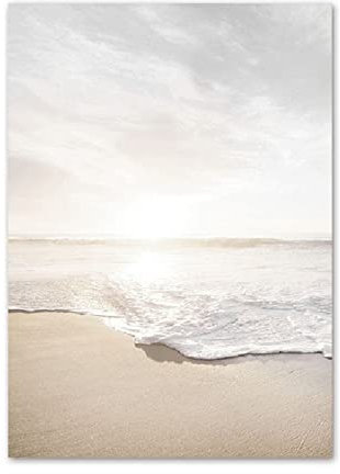 ABCWARRT Beige Sonnenuntergang Landschaft Malerei Grasland Strand Palme Auto Poster Home Wand Hintergrund Bild Wohnzimmer Dekoration Wand Bild (50 * 70cm Kein Rahmen,3)