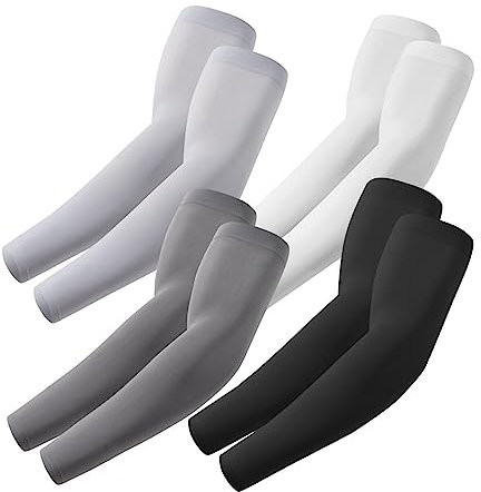 ROXUN Arm Sleeves, Cooling UV Sun Protection Sports Compression for Men/Women, 4 Pairs - Black+dark Gray+light Gray+white, One size