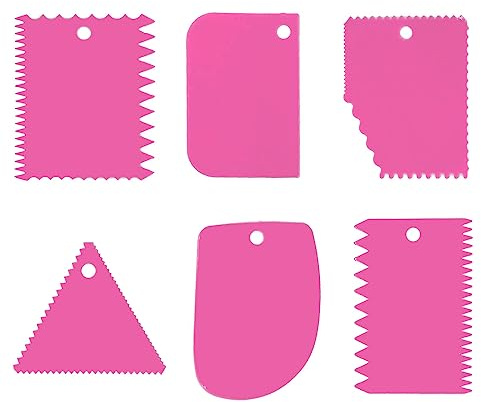 6 Pcs Cake Scraper, Dough Scraper Cake Smoother Tool Set, Icing Scraper Kitchen Tool for Dough Cake Bread (Pink)
