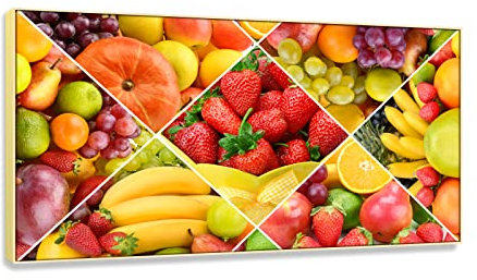 Obst und Gemüse Leinwanddrucke Wandkunst. Banner für Restaurant Küche Speisesaal Wanddekoration 75x135cm Goldrahmen