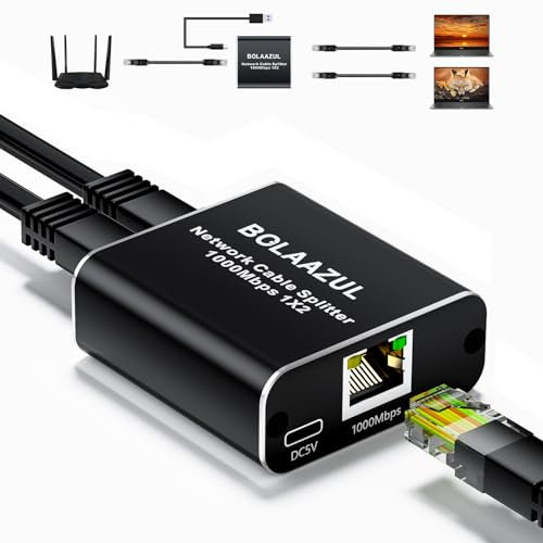 BolAAzuL Switch Ethernet 2 Ports Répartiteur Cable Ethernet RJ45 1000Mbps Splitter Ethernet LAN 1 to 2 pour Ordinateur Hub Routeur Décodeur 1 à 2 Splitter Network Cable Cat5/6/7/8