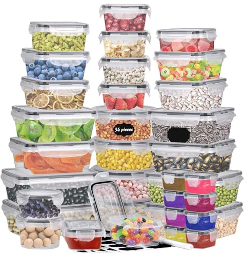 Queta 34Pcs Food Storage Containers Set with Lids Airtight Kitchen Organizer Kitchen Fridge Food Fresh Keeping Sealed Storage Box Plastic Containers for Kitchen,Cupboards,Freezer,Cabinets,Pantry