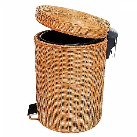 Poubelle en Osier avec Couvercle for Salle de Bain, Poubelle à pédale silencieuse avec Couvercle, Poubelle à Doublure Amovible, Poubelle Ronde en rotin, for Salle de Bain, Salon, Cuisine (Couleur : J