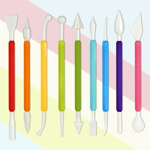 Abeillo 9Pcs Clay Tools, Polymer Clay Modelling Tools, Plastic Double Head Clay Sculpting Tools, Pottery Carving Kit for Shaping and Detailing