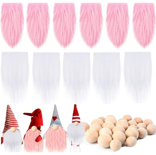 INGJIA 24Pcs Wichtelbart Zum Basteln, Ostern Deko Vorgeschnittener Wichtelbart mit Plüsch Osterpuppe und Holzkugelnase GNOME Zwergbart Kunstpelzstoff Wichtel Bart Basteln Weihnachten Wichtel Zubehör