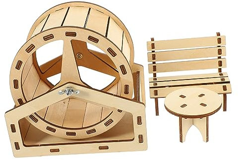 Angoily 1 Satz Hamster Holzhaus DIY Zusammengebautes Spielzeug Kleintier Lebensraum Dekoration Hamster Lebensraum Dekoration Hamsterstuhl Und Tisch Rattenrad Hamsterkäfig Hölzern Übungsrad