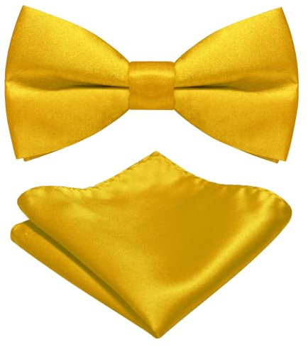 JEMYGINS Herren Matten Fliege erhältlich in Uni Farben inklusive Einstecktuch Set helles Gelb