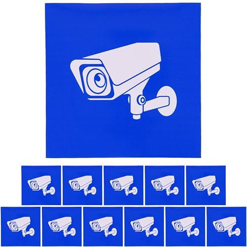 Aufkleber Set für Videoüberwachung, 12 Stück, 12 x 12 cm, selbstklebende Folie, Sticker zum Kleben für Innen- und Außenbereich, Video Kameraüberwachung Hinweis, Warnhinweis Überwachung Videokamera