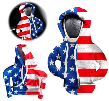 Qiundar Schalthebel Auto Hoodie, Auto Schaltknauf Cover, Schalthebel Hoodie, Universal Schalthebelknauf Hoodie, Schalthebelverkleidung, Autoverkleidung (Amerikanische Flagge)