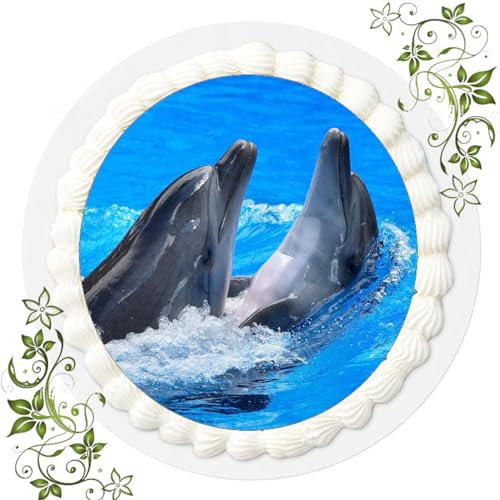 ich FONDANT Tortenbild, Zuckerbild mit Motiv, Essbares Foto für Torten, Tortenbild, Tortenaufleger Ø 20cm FONDANT Delfin Nr. 6102