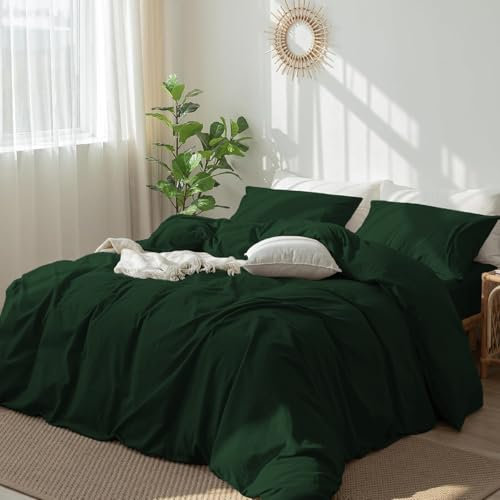 DXHOME Bettwäsche Baumwolle 155x220 Grün Dunkelgrün Uni Weich Kuschelig 3-teilig mit Reißverschluss und 2 Kissenbezügen 80x80 cm