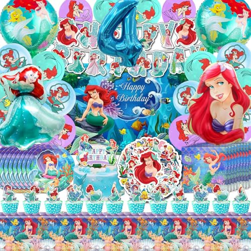 Decoration Sirene Anniversaire 4 Ans Fille, Ballon Ariel 4 Ans, Stickers Sirene, Nappe Sirene, Deco Sirene Gateau, Serviette Assiette Ariel La Petite Sirene, Toile Anniversaire Ariel La Petite Sirene