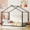 HAINEW Hausbett Kinderbett 90 × 200cm mit Lattenrost und Dach, Schwarz Bodenbett Metallbett Flachbett Eisenbett Bettgestell Für Kinder (90 × 200cm)