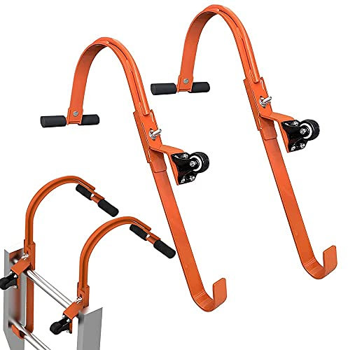 2PCS Roof Ladder Hook kit,Extension Ladder Accessories Stabilizer,500 lbs Stabiliser Roof Hook with Wheels,Rubber Grip T-Bar for Damage Prevention