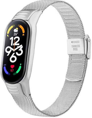 YLK Metallo Cinturino per Xiaomi Mi Band 7, Cinturino in Acciaio Inossidabile per Xiaomi Mi Band 7 (Argento)