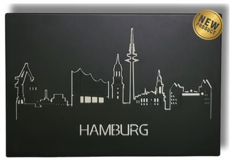 Dekoschild Hamburg für die Wand oder als Tischdeko - schwarz matt - mit hinterlegtem Spiegel und Geschenkkarton - Büro/Wohnzimmer/Eingangsbereich