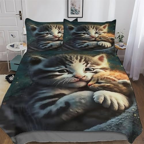 AAPZY Tiger Bettwäsche Premium Atmungsaktive Angenehme Bettbezüge, Mikrofaser Bettdeckenbezug, Für Jungen Mädchen 3teilig Bettbezug + Kissenbezug King (220x240cm)