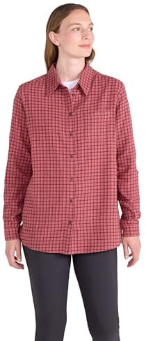 Mountain Warehouse Balsam Brushed Longline Flannel Long Sleeve Womens Shirt - Breathable Checked Shirt, Antipill, Lightweight Ladies Top, Warm - Spring Summer Rust 18