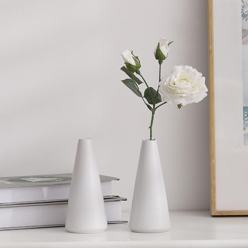Glosoni 2-teiliges weißes, mattes Keramikvasen-Set, Bauernhaus-Dekoration, dekorative Vase, geeignet für Küche, Schlafzimmer, Büro, Wohnzimmer, Badezimmer und Esstischdekoration