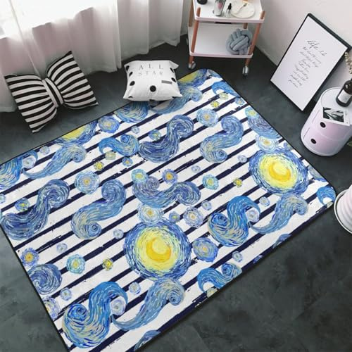 Teppiche für Wohnzimmerdekoration, Sternenhimmel, gelber Mond, gestreift, rutschfest, waschbar, 7,6 x 12,7 cm für Schlafzimmer, Wohnzimmer, weicher Teppich für Schlafzimmer, Wohnzimmer, 152,4 x 99 cm