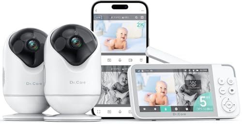 Dr.Care VistaView Baby Monitor Video e Audio con 2 Fotocamere Smart WiFi, 5”1080P Schermo Diviso, Telecamera 2K/3MP, Batteria 5000mAh, Visione Notturna, Allarmi Pianto, Sicurezza Tripla, Portata 390m
