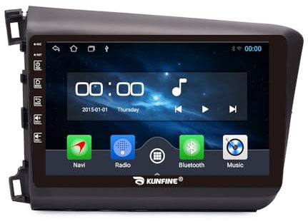 Kunfine Car CarPlay Android Auto Navigation Stereoanlage GPS Radio Rückfahrkamera Display 9 IPS Touchscreen Haupteinheit Tablet Pad Media Player für Honda Civic 2012-2015, Quad Core 2G+64G