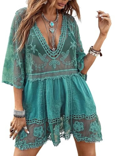 EOAMGO Beach Coverups for Women, Sexy Beach Dress Swimsuit Bikini Cover Ups, Sarongs for Women Beachwear (Green)