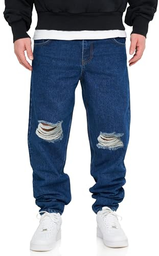 behype. Herren Jeans Ripped Tapered-Fit Jeanshose 100% Baumwolle Denim Baggy Hose Used Look Men's
