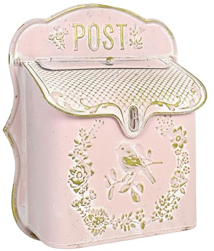 YCYRF Wand Briefkasten für den Außenbereich, Briefkästen Vintage aus Metall, Antiker Stil, Nostalgischer Charme, Wohndeko, Metall Postkasten mit Blumenmuster 28×11×31cm Rosa