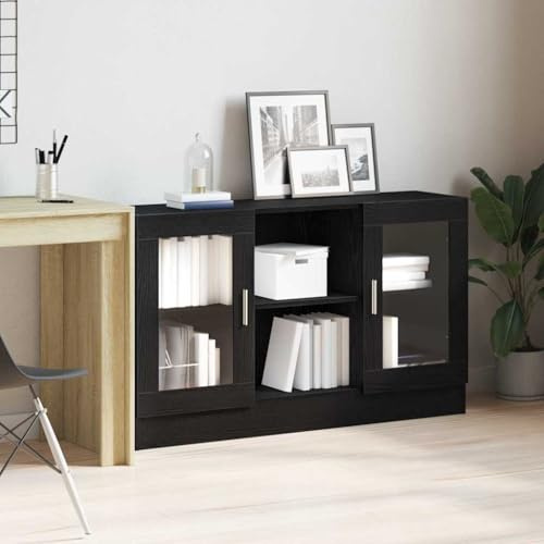ACAGALA Vitrine, Glas Vitrinenschrank, Sammlervitrine, Sideboard mit Glastüren, 6 Fächer, Mehrzweckschrank für Wohnzimmer Schlafzimmer, Schwarze Eiche, 120x30,5x70 cm