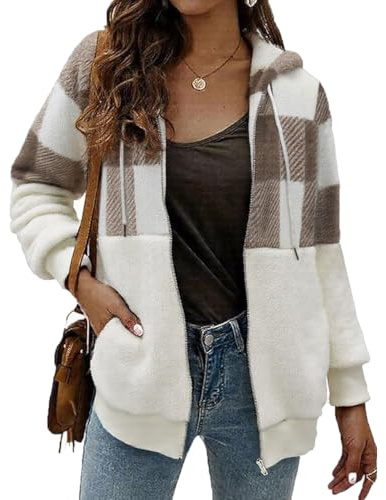 ABINGOO Damen Kapuzenjacke Warm Mantel Teddy-Fleece Plüschjacke Leopard Casuale Zip Hoodie Cardigan Outwear