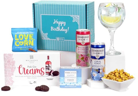 Happy Birthday Gin Cocktail Gift Set with Edinburgh Gin Drinks & Chocolates – Gin Hamper Gift Box