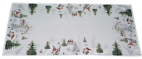 texpot Tischläufer 40 x 90 cm Druckmotiv Wichtel im Schnee Tischband