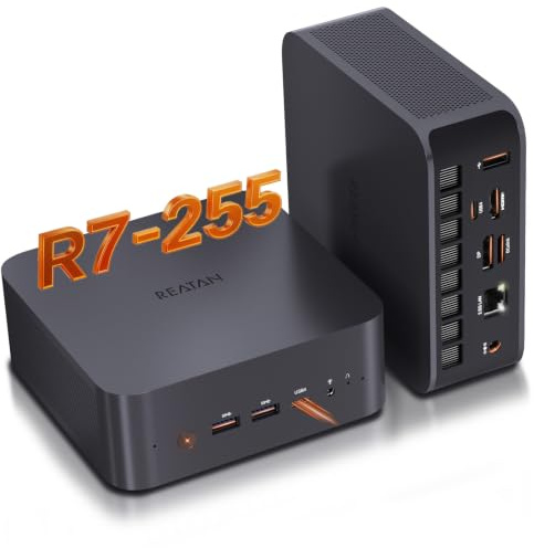 Reatan X7 AI Oculink Gaming Mini PC AMD Ryzen 7 255(Upgraded 8745HS), Barebone Mini PC(NO OS/RAM/SSD), Desktop Mini Computers Radeon 780M Graphics, 2.5G LAN/HDMI 2.1/2 * 8K USB 4.0/Wi-Fi 7/BT5.4