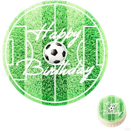 Tortenaufleger Fussball,Esspapier Tortendeko Fussball,Kuchen Deko Geburtstag,Happy Birthday Tortendeko Geburtstag Jungen,Tortenband,Kuchendekoration,Tortenaufleger Fußballfeld für Kindergeburtstag