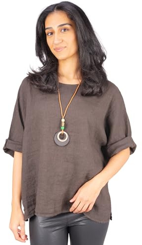 Lolus Leinenbluse Oversized Leinen Bluse mit U Boot Ausschnitt aus 100% Leinen - Lina
