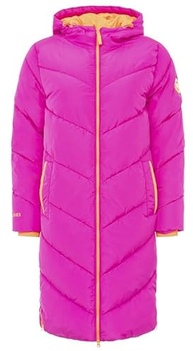 Zwillingsherz Damen Steppmantel lang mit Kapuze – Warmer Mantel in Rosa – Elegante Steppjacke mit langen Ärmeln – Outdoor-Übergangsmantel für Frauen – Modisch, leicht & vielseitig