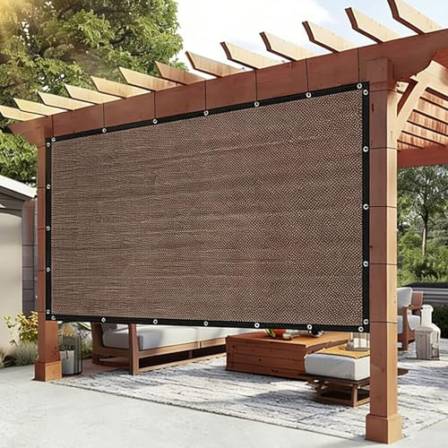 6X8m Tenda da Sole per Esterno,Telo Rete Ombreggiante Marrone Occhiellato Vele Parasole Prova di Sole,per Copertura Pergolato con Occhielli per Recinzione/Giardino/Balcone/Serra/Auto/Cane