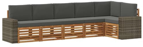 vidaXL Ecksofa Set 6 pcs Natur und Anthrazit Massivholz Akazie, Garten, modernes Outdoor-Sofa, Eckmöbel, Lounge für die Terrasse, gemütliches Sitzset