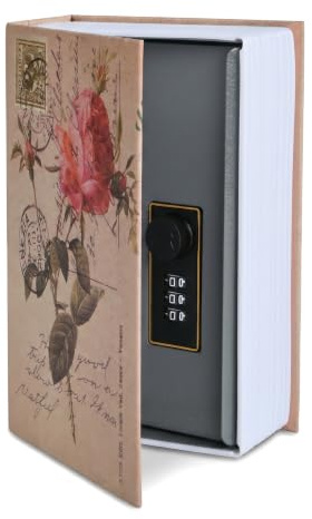 Buchtresor mit Zahlenschloss, 18,1 x 11,6 x 5,5 cm, Kleine Buchsafe Tresor, Ablagebuch Safe Aufbewahrungsbox in Wörterbuchform, Geldkassette Abschließbar für Zuhause Geld Schmuck (Rosentagebuch Stil)
