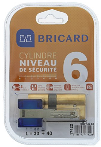 Bricard 17422 Cylindre de serrure double entrée Chifral S2 30x40 Laiton Jaune