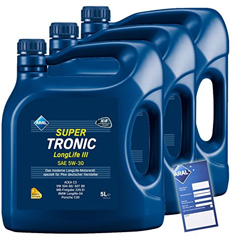 3x 5 L = 15 Liter ARAL SuperTronic Longlife III 3 5W-30 Motoröl inkl. Ölwechselanhänger