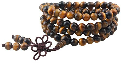 KYEYGWO 108 Gebet Mala Perlen Armband für Damen Herren, 6mm Tibetisch-buddhistischen Heilstein Halskette für Unisex, Tigerauge Stein