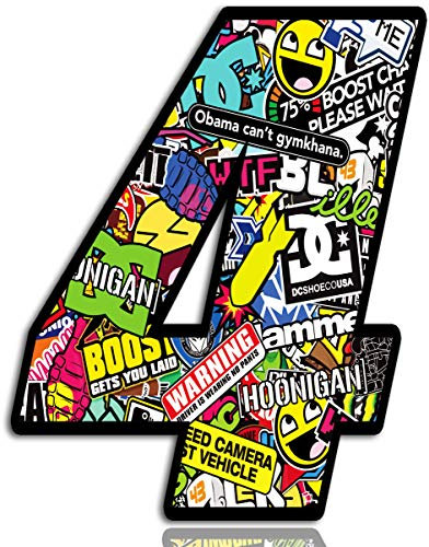Biomar Labs® Startnummer Nummern Auto Moto Vinyl Aufkleber Sticker Bomb Stickerbomb Motorrad Motocross Motorsport Racing Nummer Tuning 4, N 204