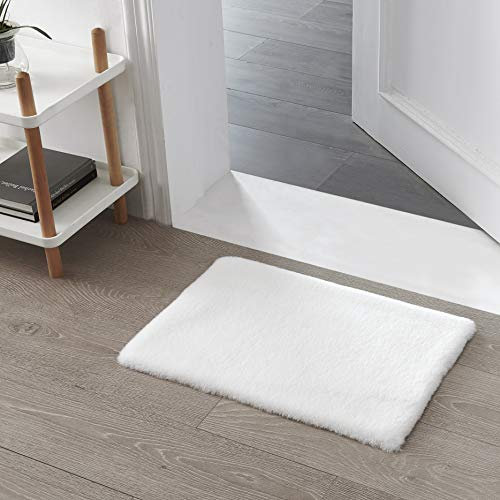 Teppich Wölkchen Fellteppich Kunstfell Teppich Waschbar, Hasenfell Imitat, Kaninchenfell, Kurzfell - Flauschiger Teppich Wohnzimmer, Bettvorleger Schlafzimmer, Teppich Fell - Weiss - 40x60cm